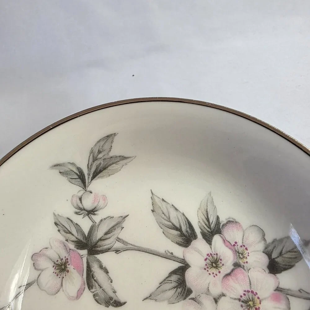 FOUR Manor House Spring Glory Fruit Bowls Pink & White Floral Gray Leaves